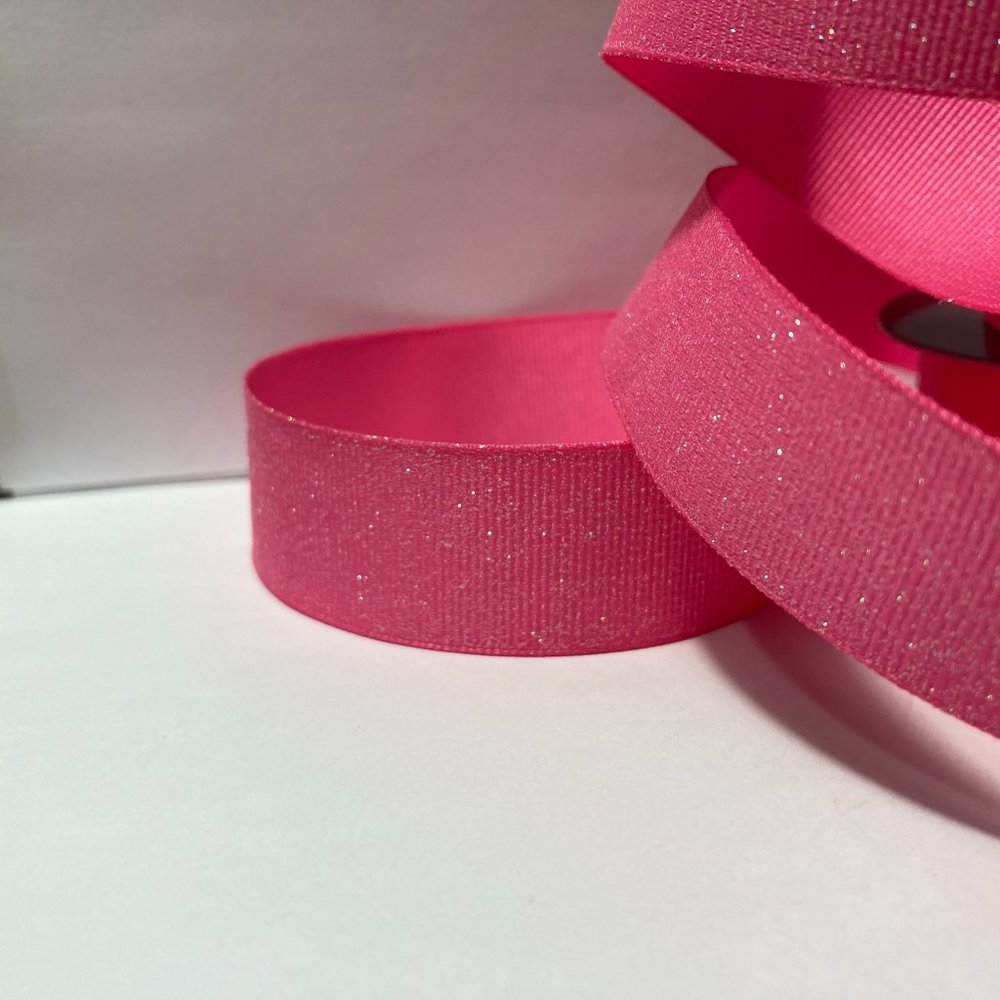 10 Rolls Pink Ribbed Glitter Ribbon 7/8" - Picture 8 of 15